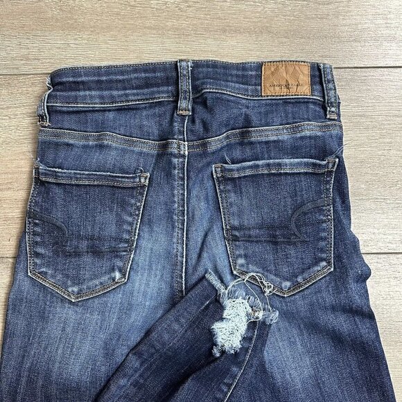 American Eagle Jeans Size 0 Distressed Curvy Hi Rise Jegging Wash Blue Denim - Picture 4 of 8